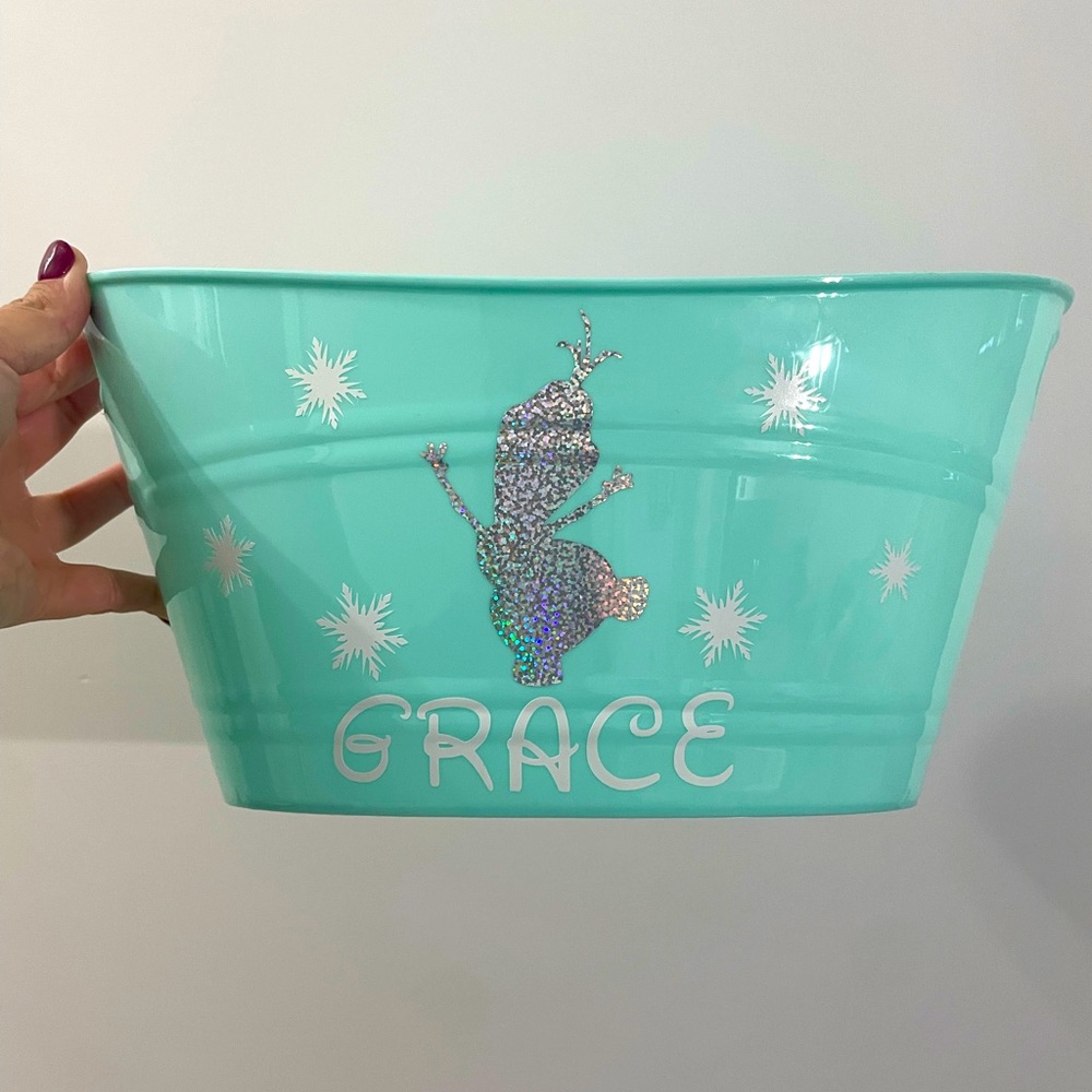 Personalized frozen Olaf easter basket bucket girl